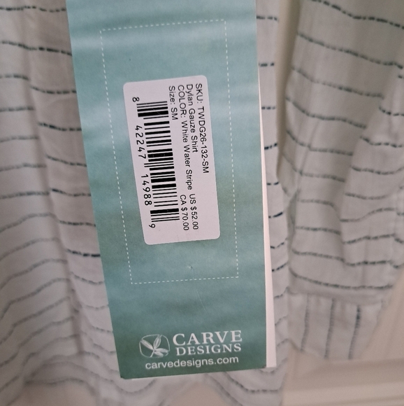 CARVE DESIGNS organic cotton Dylan Gauze shirt pinstripe airy coastal beach Sm - Picture 6 of 11